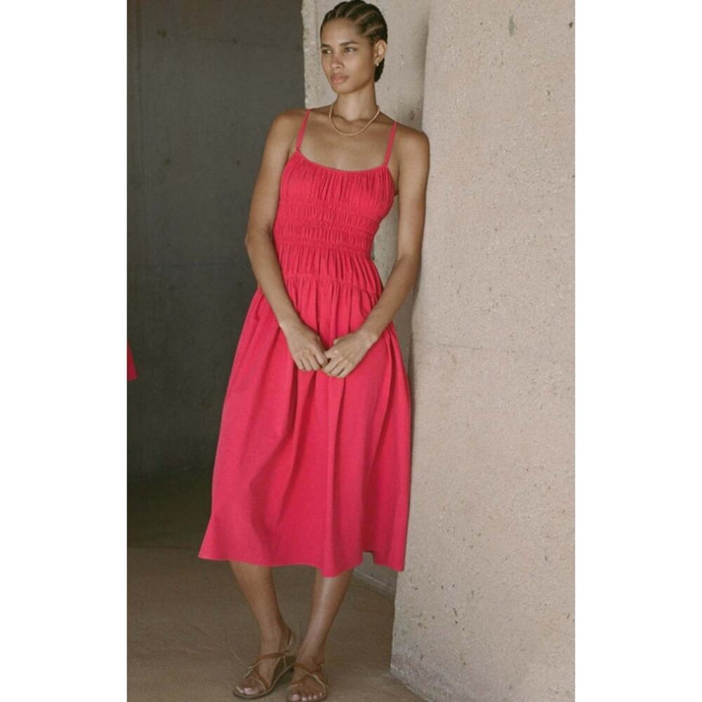 Ciao Lucia Volta Dress Hibiscus Pink Cotton Smocked Bodice Ruched Women's Small